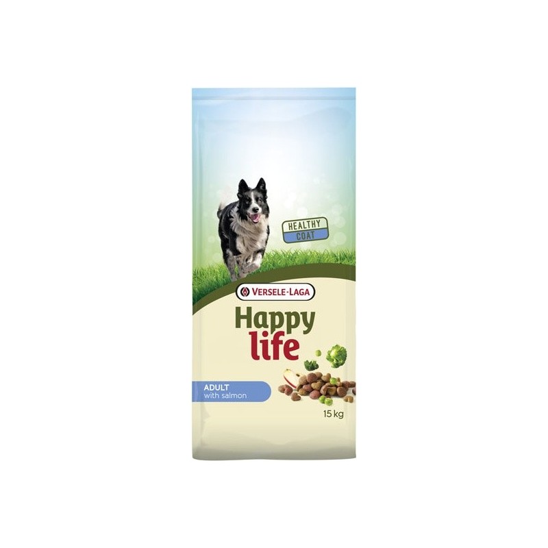 Happy Life Adult au Saumon 15kg - Aliment varié à base de saumon - pour les chiens adultes actifs