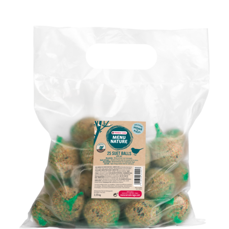 Menu Nature 25 suet balls 2,25kg - Boule mésanges - aliment d'hiver gras (sans plastique, avec filet en sachet)