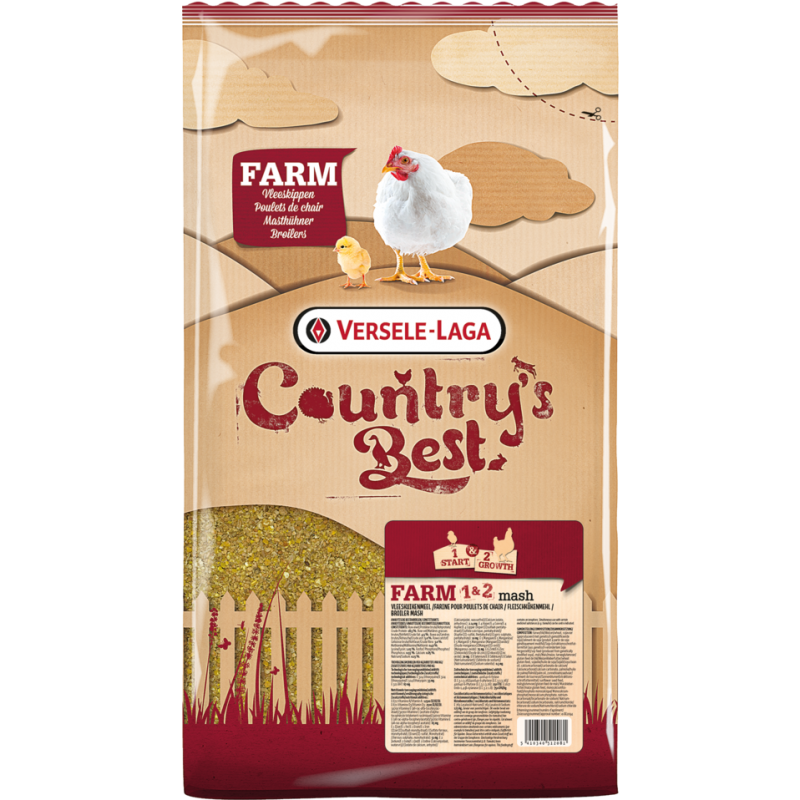 Country's Best FARM 1 & 2 Mash 5kg - Farine poulets de chair jusqu'à 5 jrs avant abatt., avec coccid.