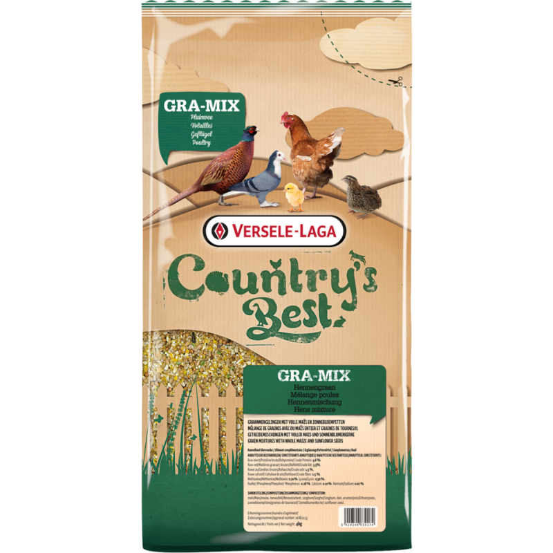 Country's Best GRA-MIX Mélange Poules 4kg - Mélange de céréales avec du maïs entier et graines de tournesol