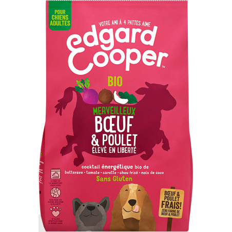 Croquettes Adult Poulet élevé en liberté & Bœuf frais et bio 700gr - Edgard & Cooper à 11,50 € - Edgard & Cooper - 9486277 - ...