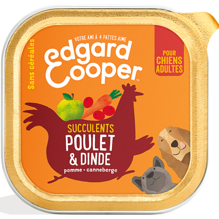 Barquette Adult Poulet & Dinde 150gr - Edgard & Cooper à 1,90 € - Edgard & Cooper - 9485379 - Edgard & Cooper