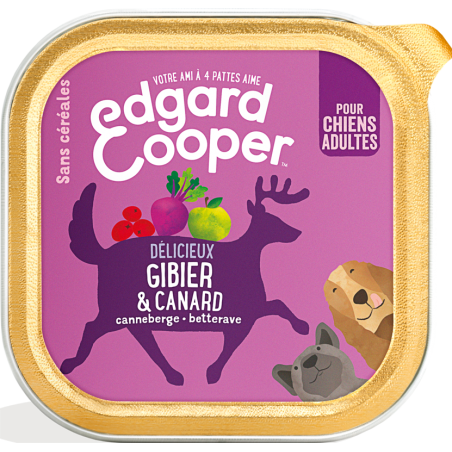 Barquette Adult Gibier & Canard 150gr - Edgard & Cooper à 1,90 € - Edgard & Cooper - 9485409 - Edgard & Cooper