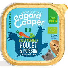 Barquette Puppy Poulet & Poisson bio 100gr - Edgard & Cooper à 1,90 € - Edgard & Cooper - 9485478 - Edgard & Cooper