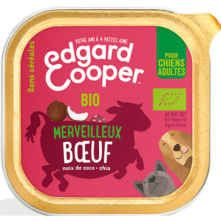 Barquette Adult Boeuf bio 100gr - Edgard & Cooper à 1,90 € - Edgard & Cooper - 9485447 - Edgard & Cooper