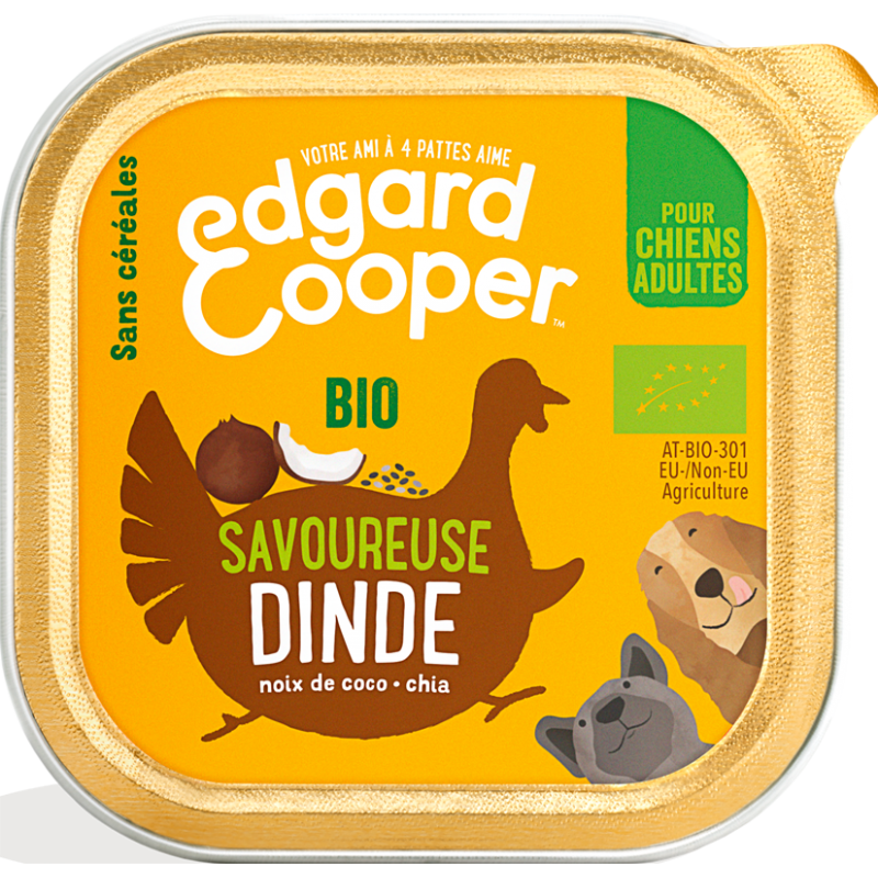 Barquette Adult Dinde bio 100gr - Edgard & Cooper