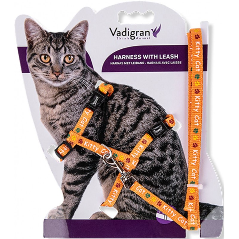 Harnais+Laisse Kitty Cat Orange 15-22/30-32cm+120cm - Vadigran