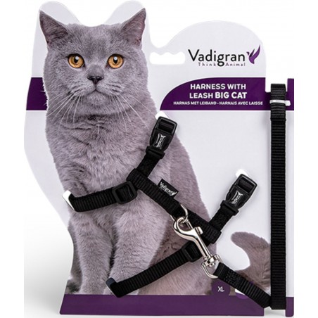 Harnais+Laisse Grand Chat Noir 34/57cm+120cm - Vadigran à 12,95 € - Vadigran - 16606 - Harnais