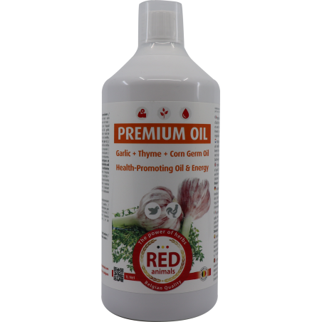 Premium Oil (huile) 1L - Red Animals à 24,90 € - Red Animals - RP013 - Red Pigeon - Produits pour pigeons (et oiseaux)