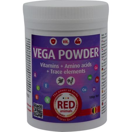 Vega Powder 100gr - Complexe hyper concentré de vitamines - Red Animals à 8,90 € - Red Animals - 31150 - The Red Pigeon-Bird