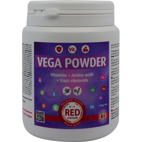 Vega Powder 500gr - Complexe hyper concentré de vitamines - Red Animals à 19,50 € - Red Animals - 31151 - The Red Pigeon-Bird