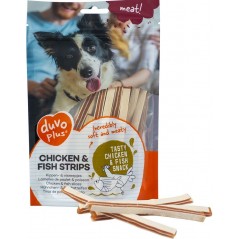 Strips de poulet et poisson 80gr +/-16st - Duvo+ à 4,25 € - Duvo + - 11950 - Snacks à la viande