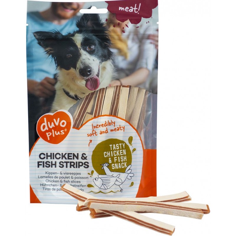 Strips de poulet et poisson 80gr +/-16st - Duvo+