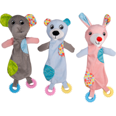 Hug Doudou avec 2 anneaux de dentition 33cm divers coloris - Jack and Vanilla à 8,00 € - Jack and Vanilla - 49/0513 - Jouets ...