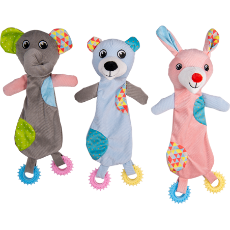 Hug Doudou avec 2 anneaux de dentition 33cm divers coloris - Jack and Vanilla à 8,00 € - Jack and Vanilla - 49/0513 - Jouets ...