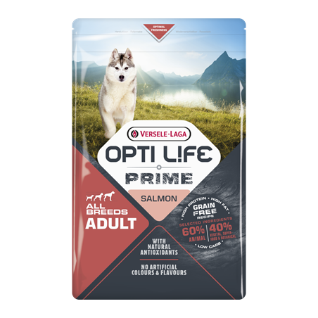 Prime Adult All breeds sans céréales au saumon 2,5kg - Opti Life à 25,60 € - Opti Life - 433066 - Opti Life