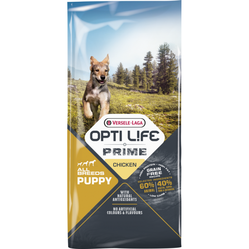 Prime Puppy All breeds sans céréales au poulet 12,5kg - Opti Life