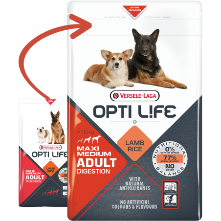 Adult Digestion Medium & Maxi - chiens grands & moyens - Agneau 12,5kg - Opti Life à 67,25 € - Opti Life - 431133 - Opti Life