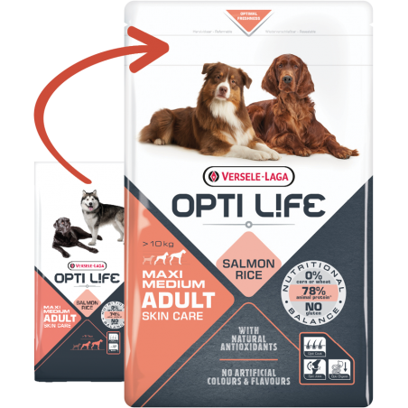 Adult Skin Care Medium & Maxi - chiens grands & moyens - Saumon 12,5kg - Opti Life