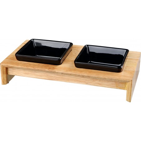 Set de gamelles céramique/bois 2x0,2L/28x5x15cm - Trixie