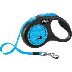 Flexi New NEON Laisse sangle Bleu Fluo M/5m - Flexi à 28,00 € - Trixie - 209322 - Laisses / Enrouleur