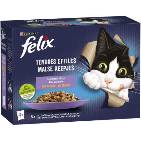 Tendres Effilés Sélection mixte en gelée 12x85gr - Felix à 7,29 € - Purina - 12471284 - Felix