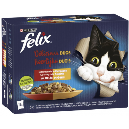 Delicieux Duos Sélection de la campagne en gelée 12x85gr - Felix à 7,29 € - Purina - 12471279 - Felix