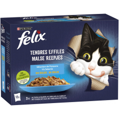 Tendres Effilés aux poissons en gelée 12x85gr - Felix à 7,00 € - Purina - 12471620 - Felix