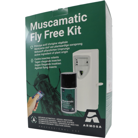 Kit de diffusion automatique d’insecticides Muscamatic Fly Free - Armosa