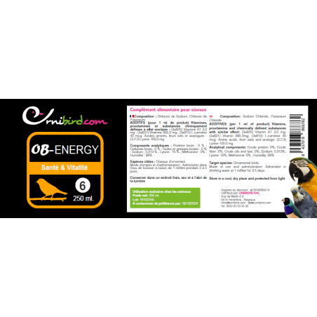 OB-ENERGY - Soins et vitalité 250ml - Ornibird.com