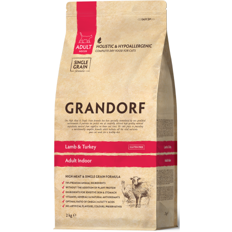 Chat Indoor - Agneau et Dinde 2kg - Grandorf à 23,05 € - Grandorf - GDCD0202 - Grandorf