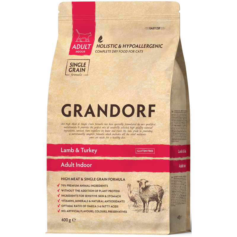 Chat Indoor - Agneau et Dinde 400gr - Grandorf