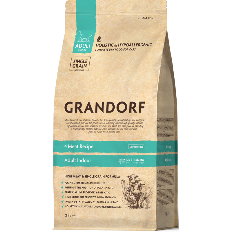 Chat Indoor - 4 Viandes 2kg - Grandorf