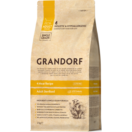 Chat Sterilized - 4 Viandes 2kg - Grandorf à 25,25 € - Grandorf - GDCD0602 - Grandorf