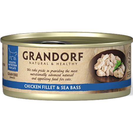 Chat Filet de Poulet et Filet de Bar 70gr - Grandorf à 1,90 € - Grandorf - GDCW0207 - Grandorf