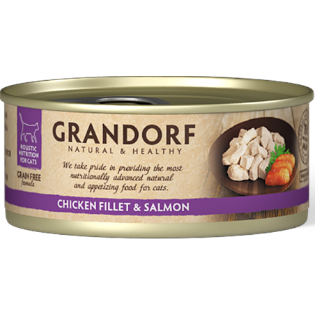 Chat Filet de Poulet et Filet de Saumon 70gr - Grandorf à 1,90 € - Grandorf - GDCW0407 - Grandorf