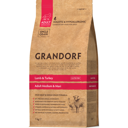 Chien Adult Medium & Maxi Races - Agneau et Dinde 1kg - Grandorf à 11,95 € - Grandorf - GDDD0501 - Grandorf