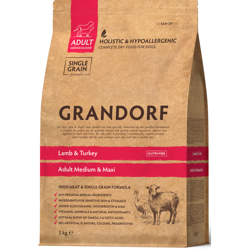 Chien Adult Medium & Maxi Races - Agneau et Dinde 3kg - Grandorf