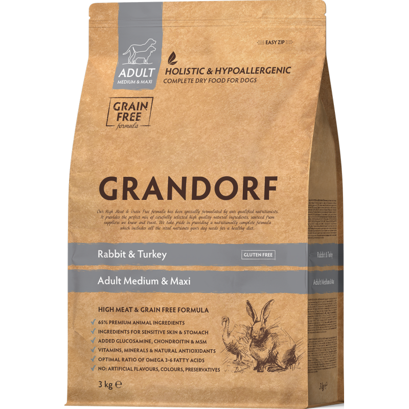 Chien Adult Medium & Maxi Races - Lapin et Dinde 3kg - Grandorf