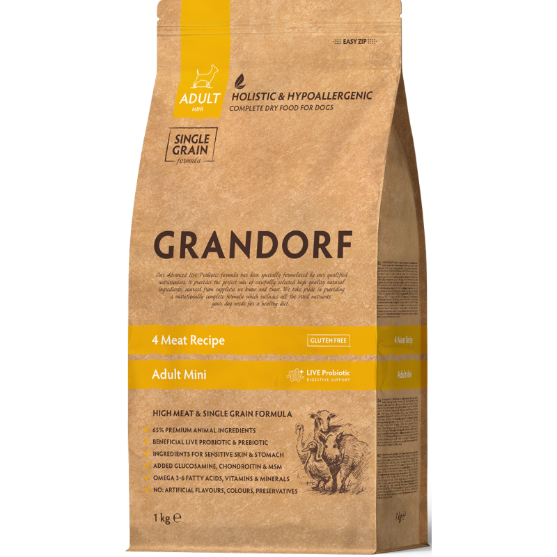 Chien Adult Mini Races - 4 Viandes 1kg - Grandorf