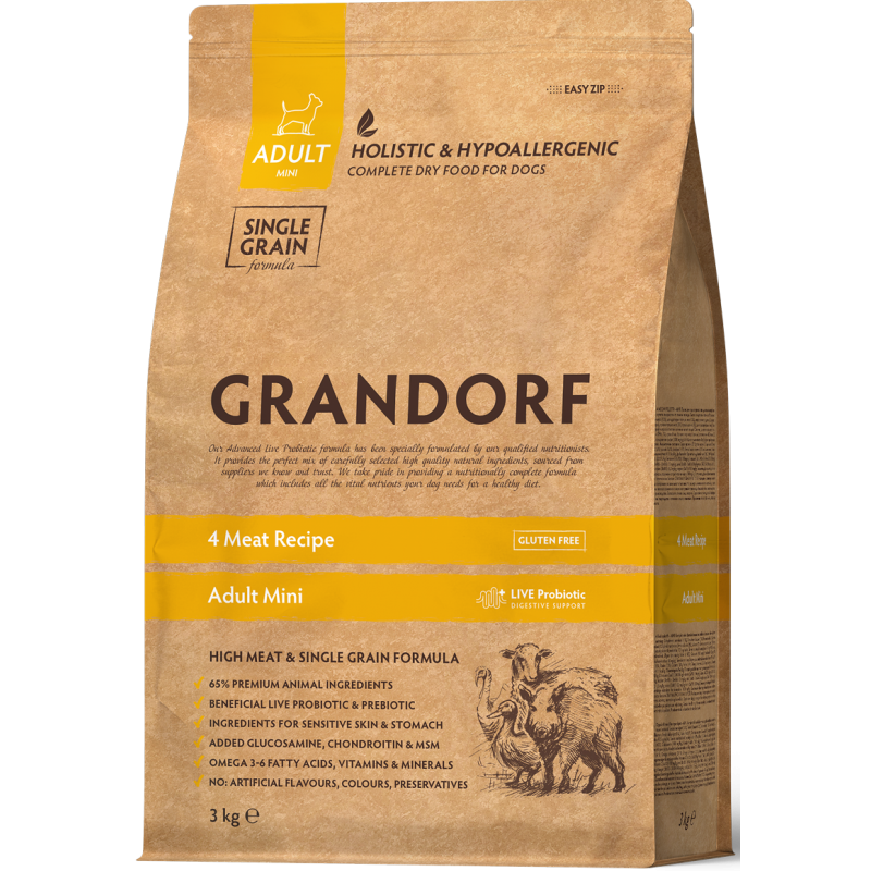 Chien Adult Mini Races - 4 Viandes 3kg - Grandorf