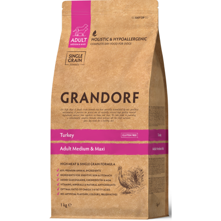 Chien Adult Medium & Maxi Races - Dinde 1kg - Grandorf à 11,95 € - Grandorf - GDDD1201 - Grandorf