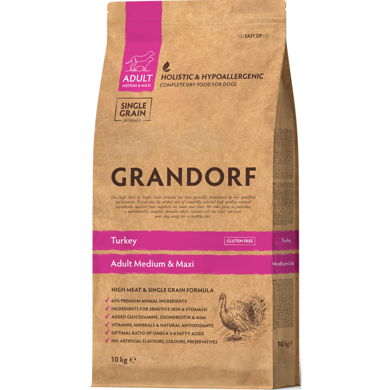 Chien Adult Medium & Maxi Races - Dinde 10kg - Grandorf