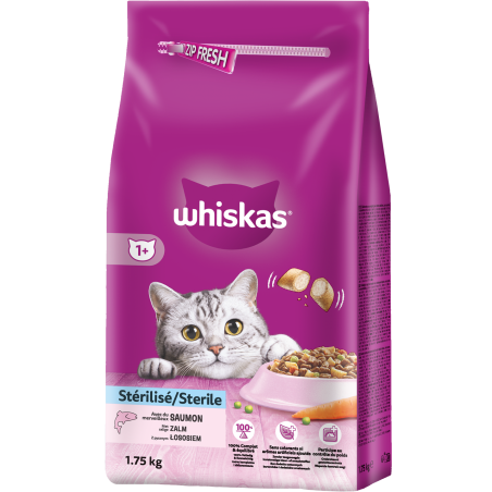 Sterile 1+ Délicieuses croquettes fourrées au Saumon 1,75kg - Whiskas à 7,10 € - Whiskas - 323036 - Whiskas