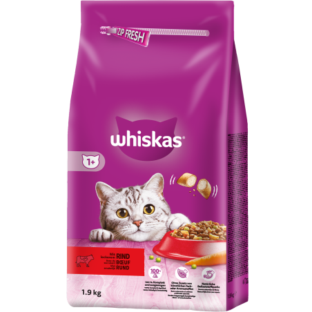 Adult 1+ Délicieuses croquettes fourrées au Boeuf 1,9kg - Whiskas à 7,10 € - Whiskas - 325665 - Whiskas