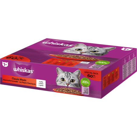 Les repas classiques en gelée 60x85gr - Whiskas à 27,00 € - Whiskas - 443429 - Whiskas