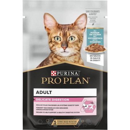 Adult Delicate Digestion - Tendres morceaux au poisson de l'océan en sauce 85gr - Pro Plan à 1,85 € - Purina - 12457650 - Pro...