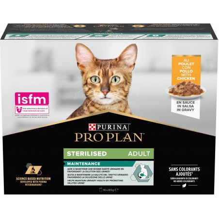 Sterilised Maintenance - Tendres morceaux au poulet en sauce 10x85gr - Pro Plan à 14,50 € - Purina - 12550823 - Pro Plan