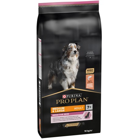 Adult 7+ Medium & Large Sensitive Skin - Riche en saumon 14kg - Pro Plan à 79,90 € - Purina - 12392238 - Pro Plan