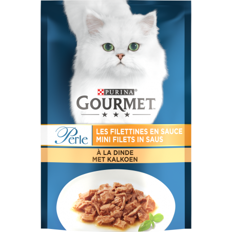 Perle - Les filettines en Sauce à la dinde 85gr - Gourmet à 1,30 € - Purina - 12486271 - Gourmet